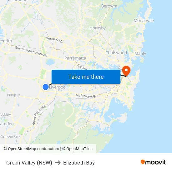 Green Valley (NSW) to Elizabeth Bay map