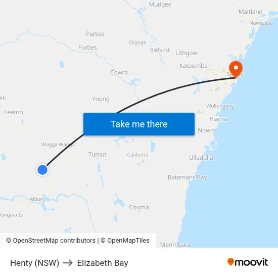 Henty (NSW) to Elizabeth Bay map