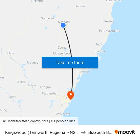 Kingswood (Tamworth Regional - NSW) to Elizabeth Bay map