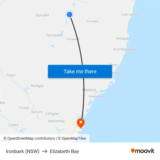 Ironbark (NSW) to Elizabeth Bay map