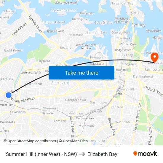Summer Hill (Inner West - NSW) to Elizabeth Bay map
