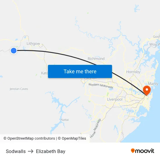 Sodwalls to Elizabeth Bay map