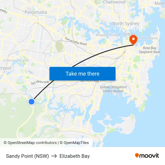 Sandy Point (NSW) to Elizabeth Bay map