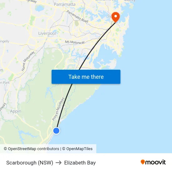 Scarborough (NSW) to Elizabeth Bay map