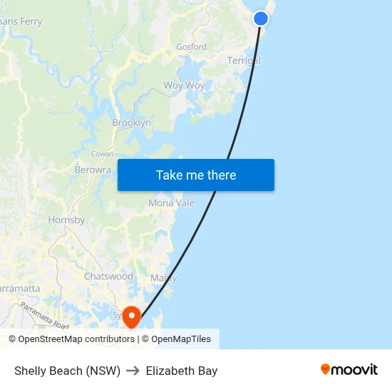 Shelly Beach (NSW) to Elizabeth Bay map