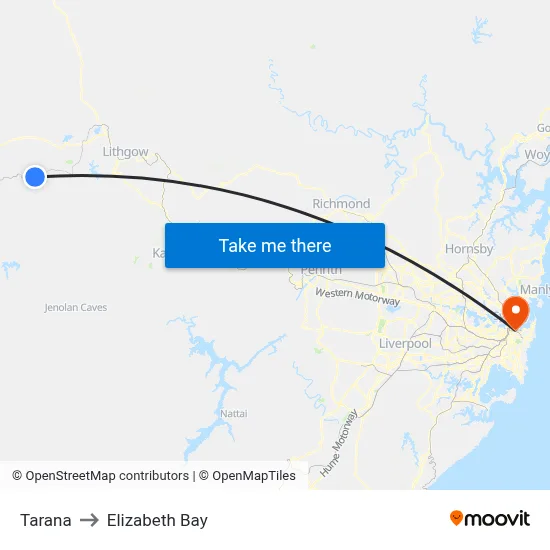 Tarana to Elizabeth Bay map