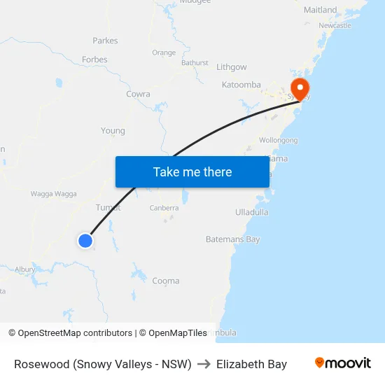 Rosewood (Snowy Valleys - NSW) to Elizabeth Bay map