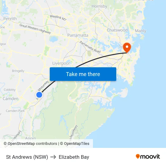 St Andrews (NSW) to Elizabeth Bay map