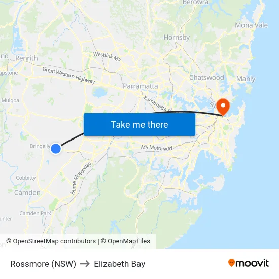 Rossmore (NSW) to Elizabeth Bay map