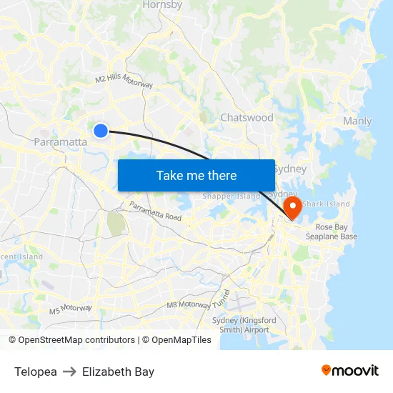 Telopea to Elizabeth Bay map