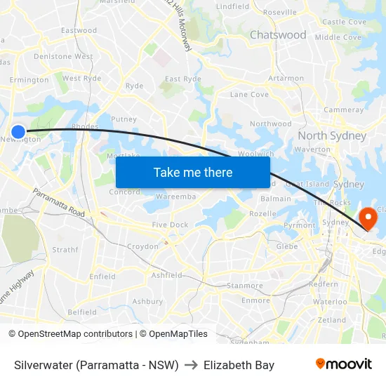 Silverwater (Parramatta - NSW) to Elizabeth Bay map