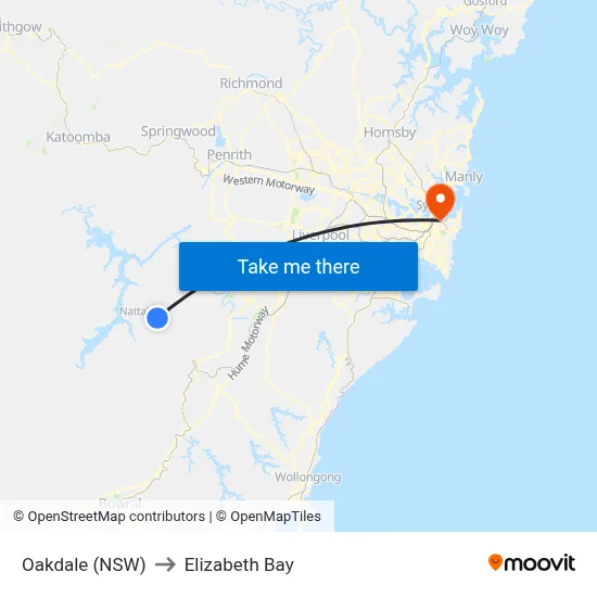 Oakdale (NSW) to Elizabeth Bay map