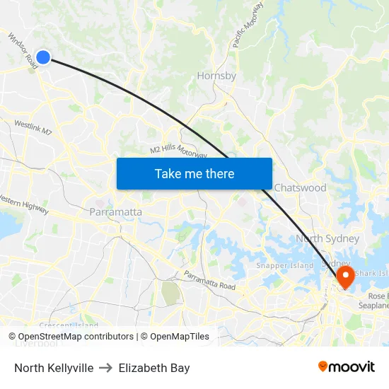 North Kellyville to Elizabeth Bay map