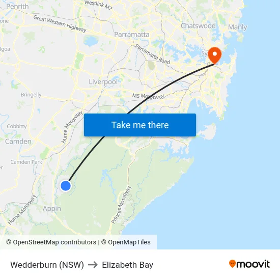 Wedderburn (NSW) to Elizabeth Bay map