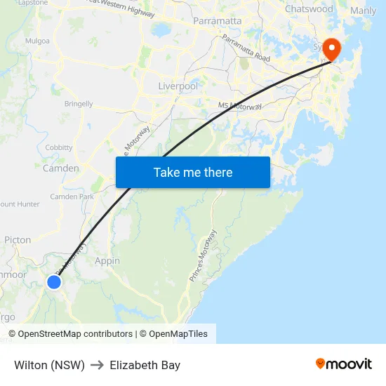Wilton (NSW) to Elizabeth Bay map
