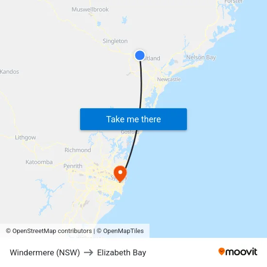 Windermere (NSW) to Elizabeth Bay map