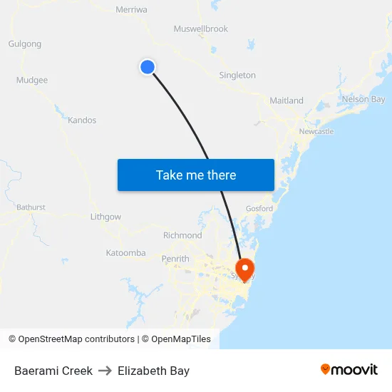 Baerami Creek to Elizabeth Bay map