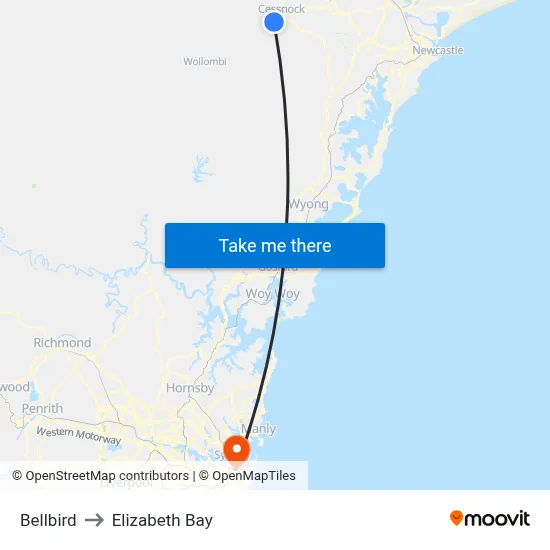 Bellbird to Elizabeth Bay map