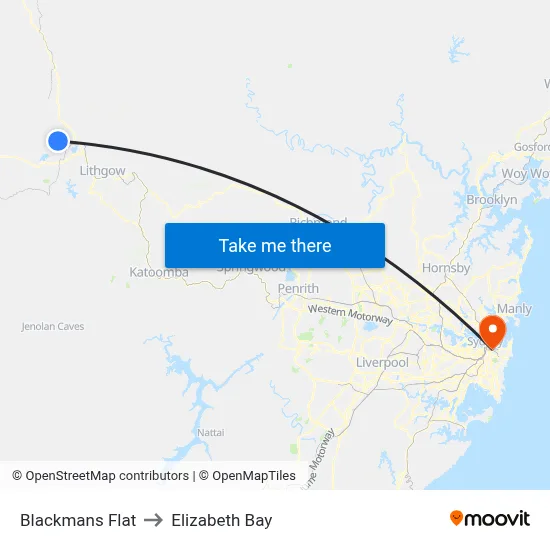 Blackmans Flat to Elizabeth Bay map