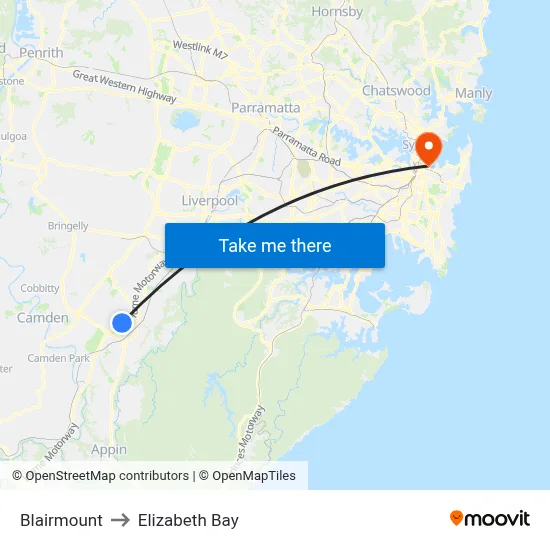 Blairmount to Elizabeth Bay map