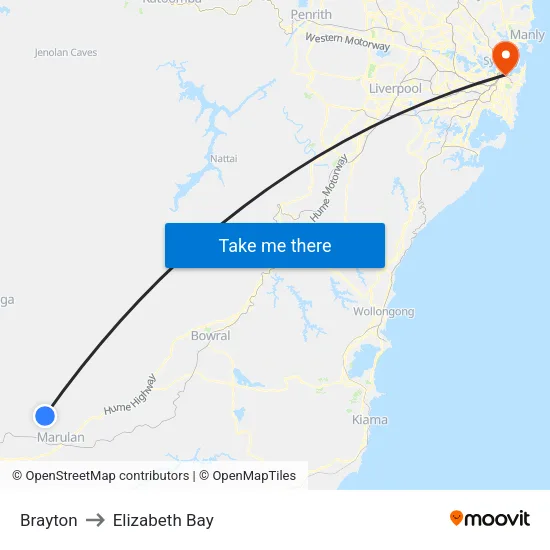 Brayton to Elizabeth Bay map