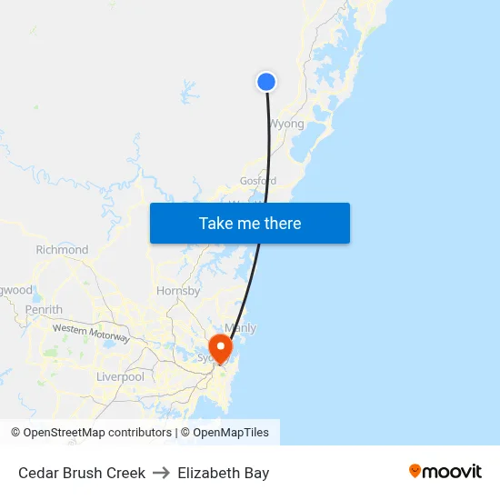 Cedar Brush Creek to Elizabeth Bay map
