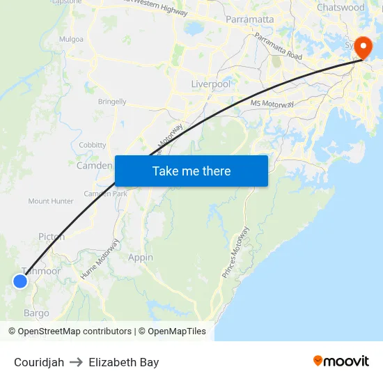 Couridjah to Elizabeth Bay map