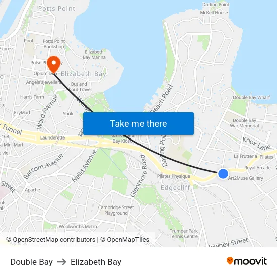 Double Bay to Elizabeth Bay map