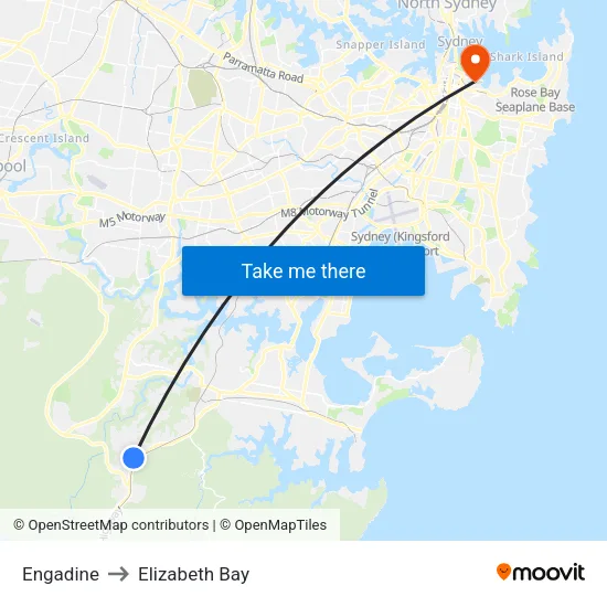 Engadine to Elizabeth Bay map
