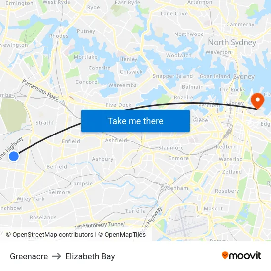 Greenacre to Elizabeth Bay map