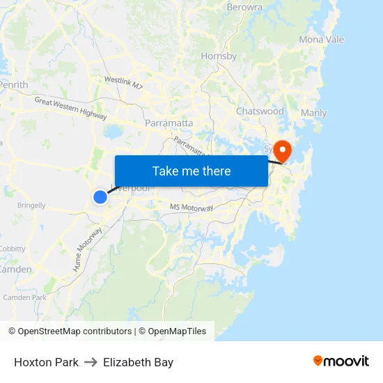 Hoxton Park to Elizabeth Bay map