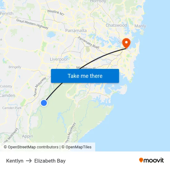 Kentlyn to Elizabeth Bay map