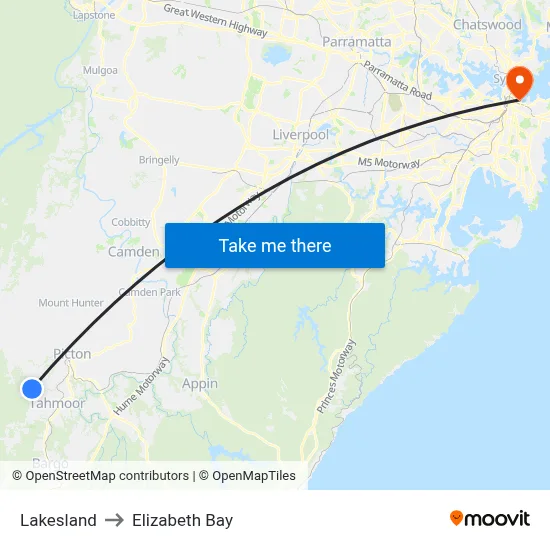 Lakesland to Elizabeth Bay map
