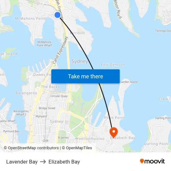 Lavender Bay to Elizabeth Bay map