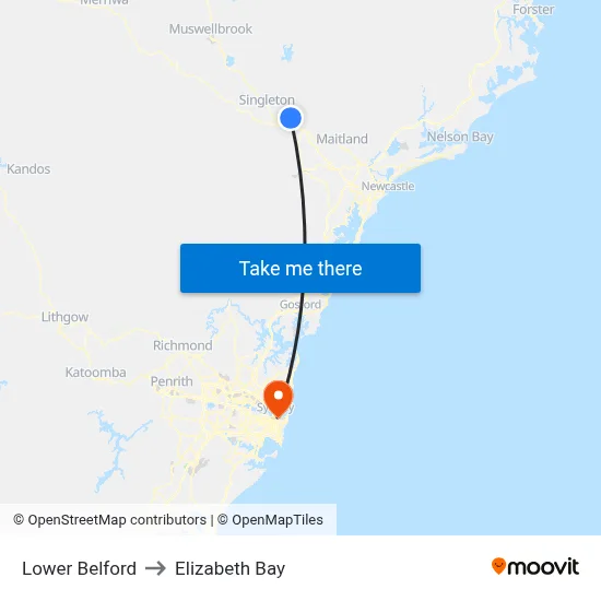Lower Belford to Elizabeth Bay map