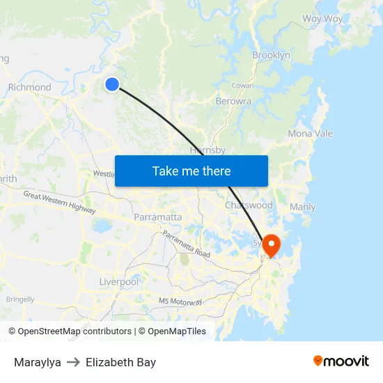 Maraylya to Elizabeth Bay map