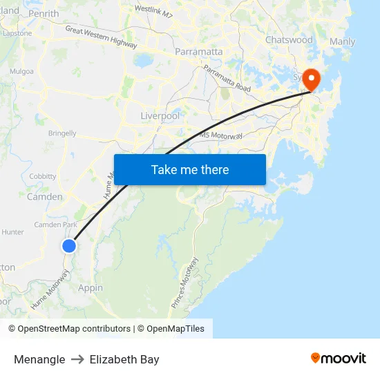 Menangle to Elizabeth Bay map