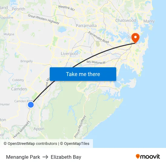 Menangle Park to Elizabeth Bay map