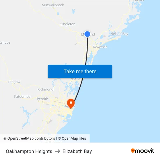 Oakhampton Heights to Elizabeth Bay map