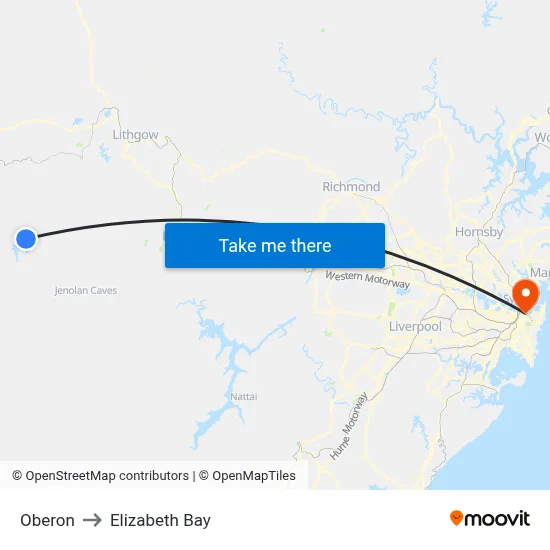 Oberon to Elizabeth Bay map