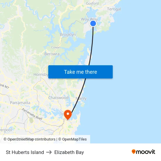 St Huberts Island to Elizabeth Bay map