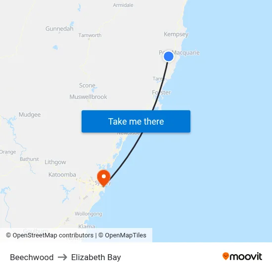 Beechwood to Elizabeth Bay map