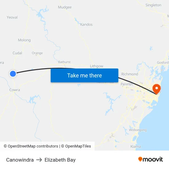 Canowindra to Elizabeth Bay map