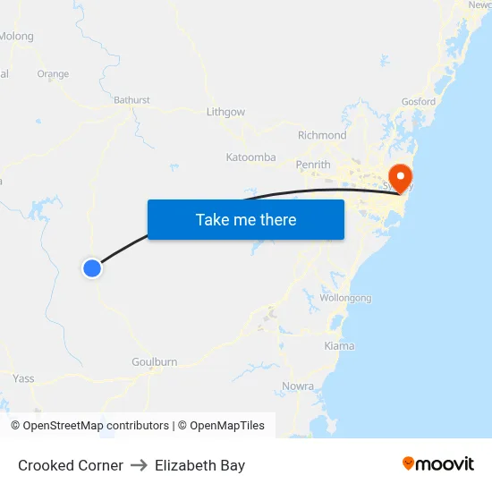 Crooked Corner to Elizabeth Bay map