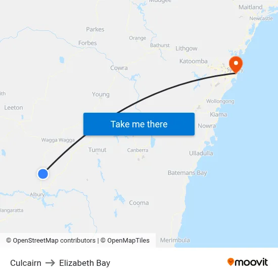 Culcairn to Elizabeth Bay map