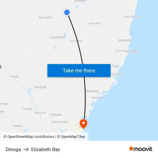 Dinoga to Elizabeth Bay map