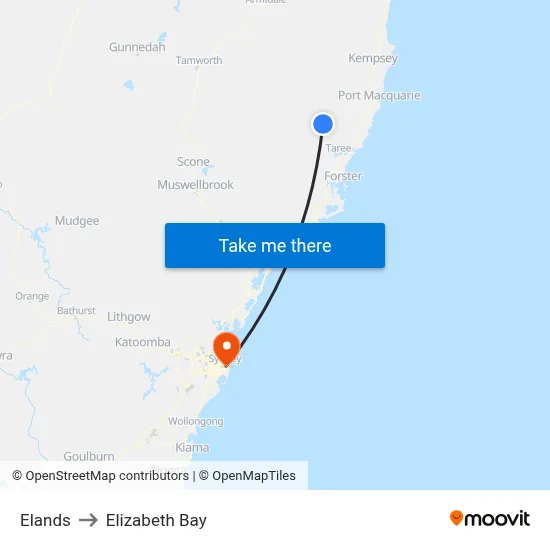 Elands to Elizabeth Bay map