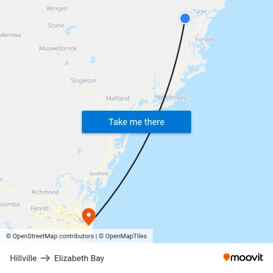 Hillville to Elizabeth Bay map