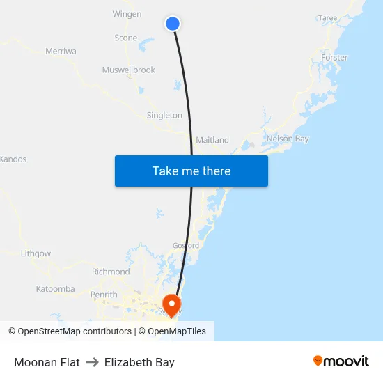 Moonan Flat to Elizabeth Bay map
