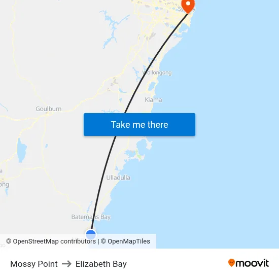 Mossy Point to Elizabeth Bay map
